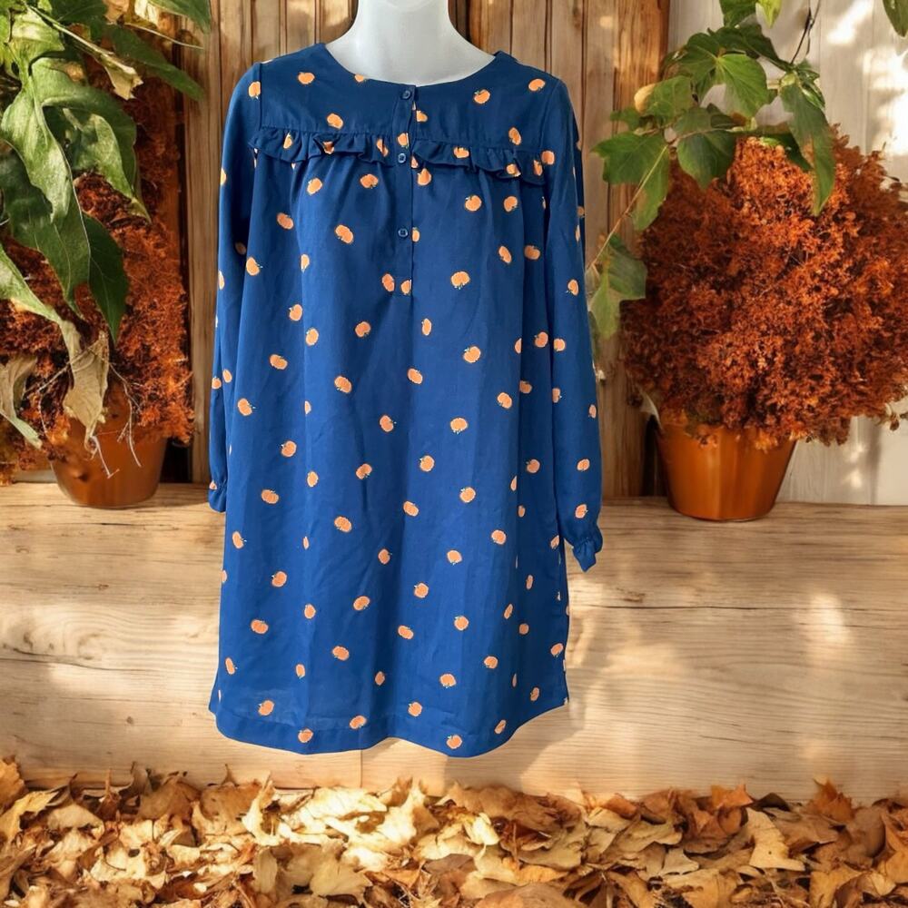 NWT J. Crew Blue Pumpkin Fall Nightdress Ruffles Girls Crewcuts Dress Size XL